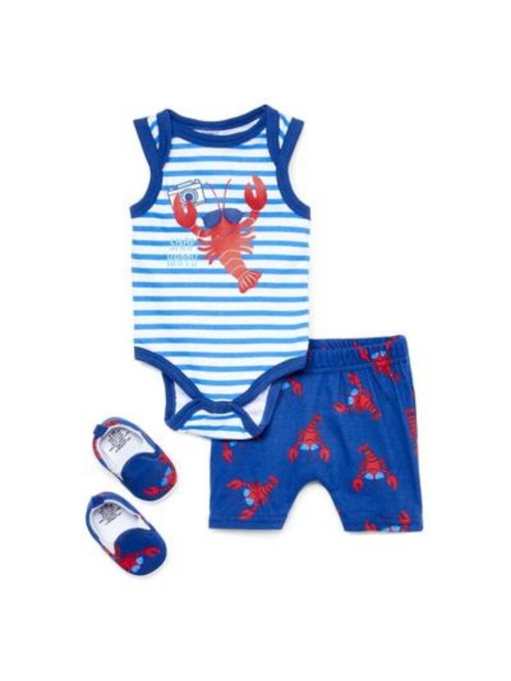 Baby Mode 6-9 Months Infant Bodysuits Red - Blue & White Stripe 'Snap Happy' Lob